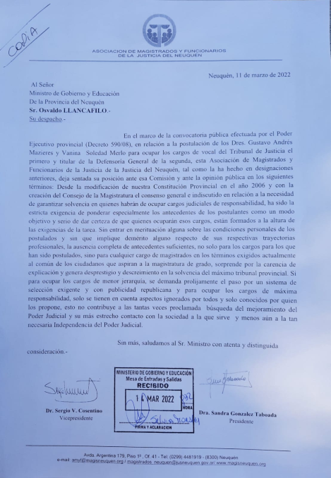 nota presentada gobierno posicion amyf postulaciones